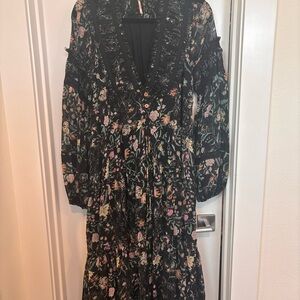Anthropologie Black Floral Maxi Dress